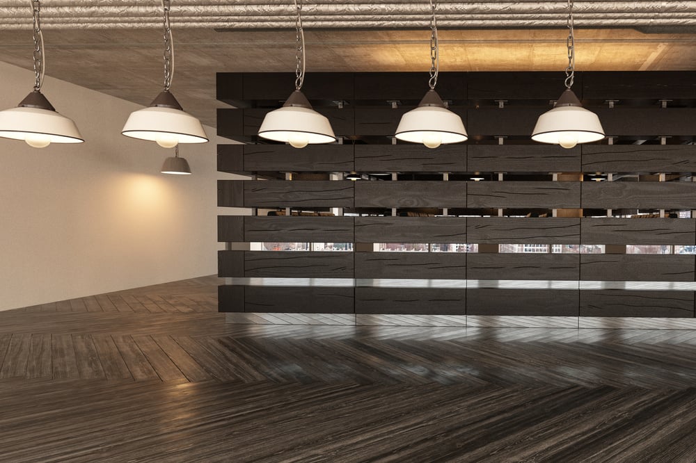 Empty Modern Commercial Space with Ceiling Lights